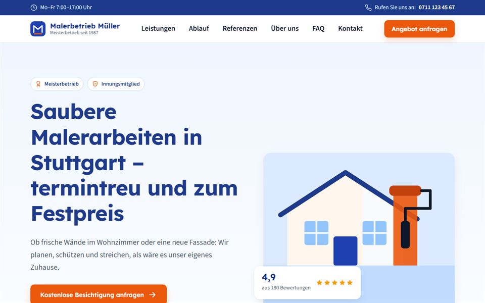 Startseite der Demo-Website Malerbetrieb Müller